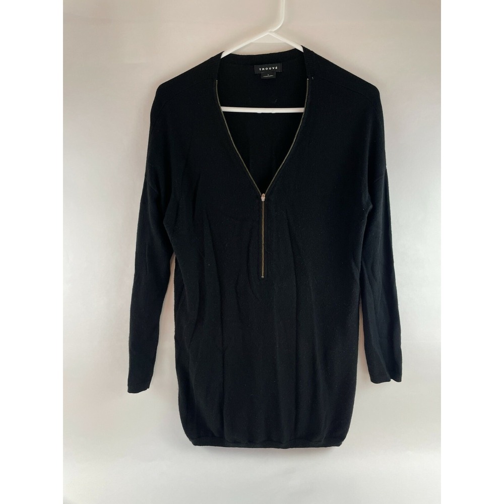 Trouve Tunic Sweater Women's Size Small Black Half Zipped Henley Long Sleeve
